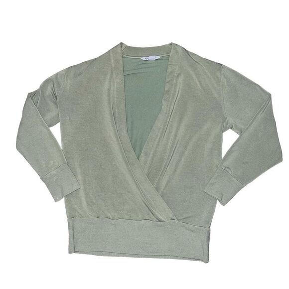 ATHLETA Purana Olive Green V-Neck Wrap Sweatshirt Size Small - Picture 2 of 8